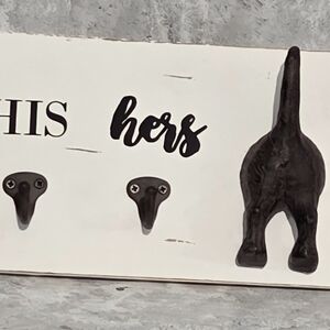 NEW! Mud Pie Muddy Paws Collection "His, Hers, Pup" Leash Wall Hook, 6.5" x 11"